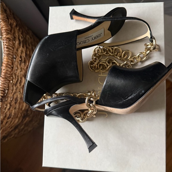 Jimmy Choo Black and Gold Chain Heels - Picture 2 of 4